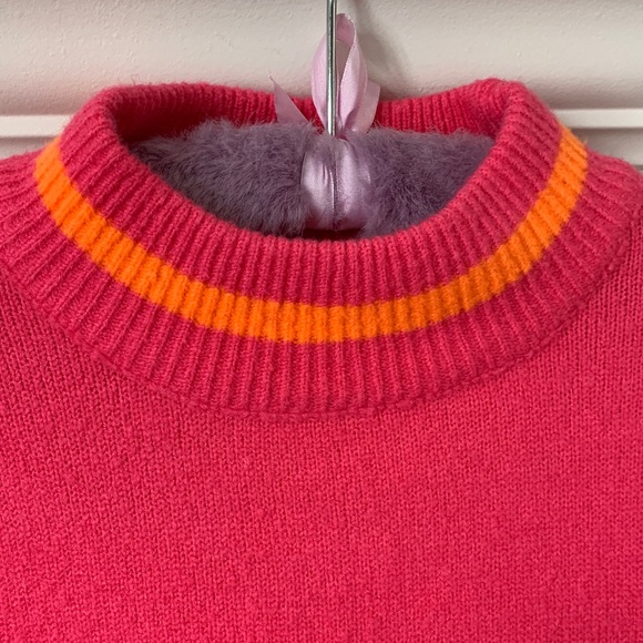 THML Raspberry Pink/Orange Sherbert Trim Subtle Nubby Sweater Size M - Picture 3 of 7